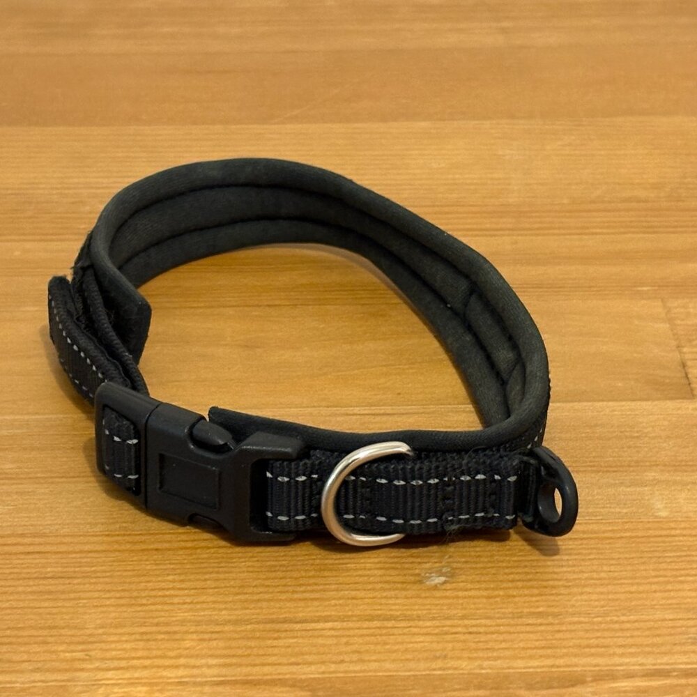 Mighty Paw Black Dog Collar - Neoprene Padded - Reflective for Running, Size S